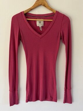 Abercrombie & Fitch Vintage‎ Y2K Pink Ribbed V-Neck Long Sleeve Ribbed Henley